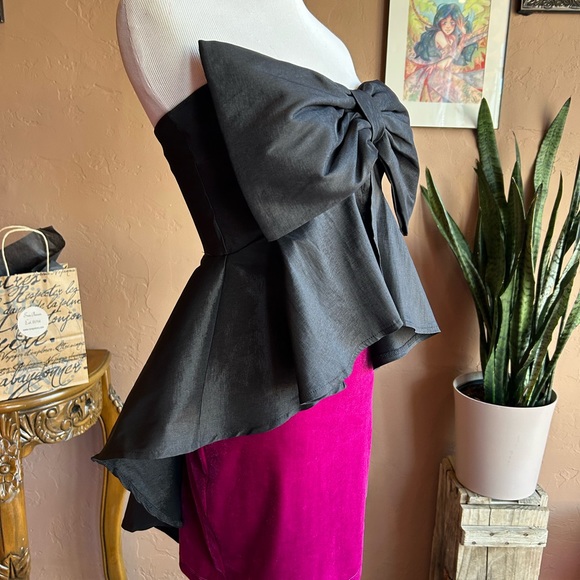 Black Magenta Satin Velvet Cocktail Mini Dress NWT - Picture 5 of 9